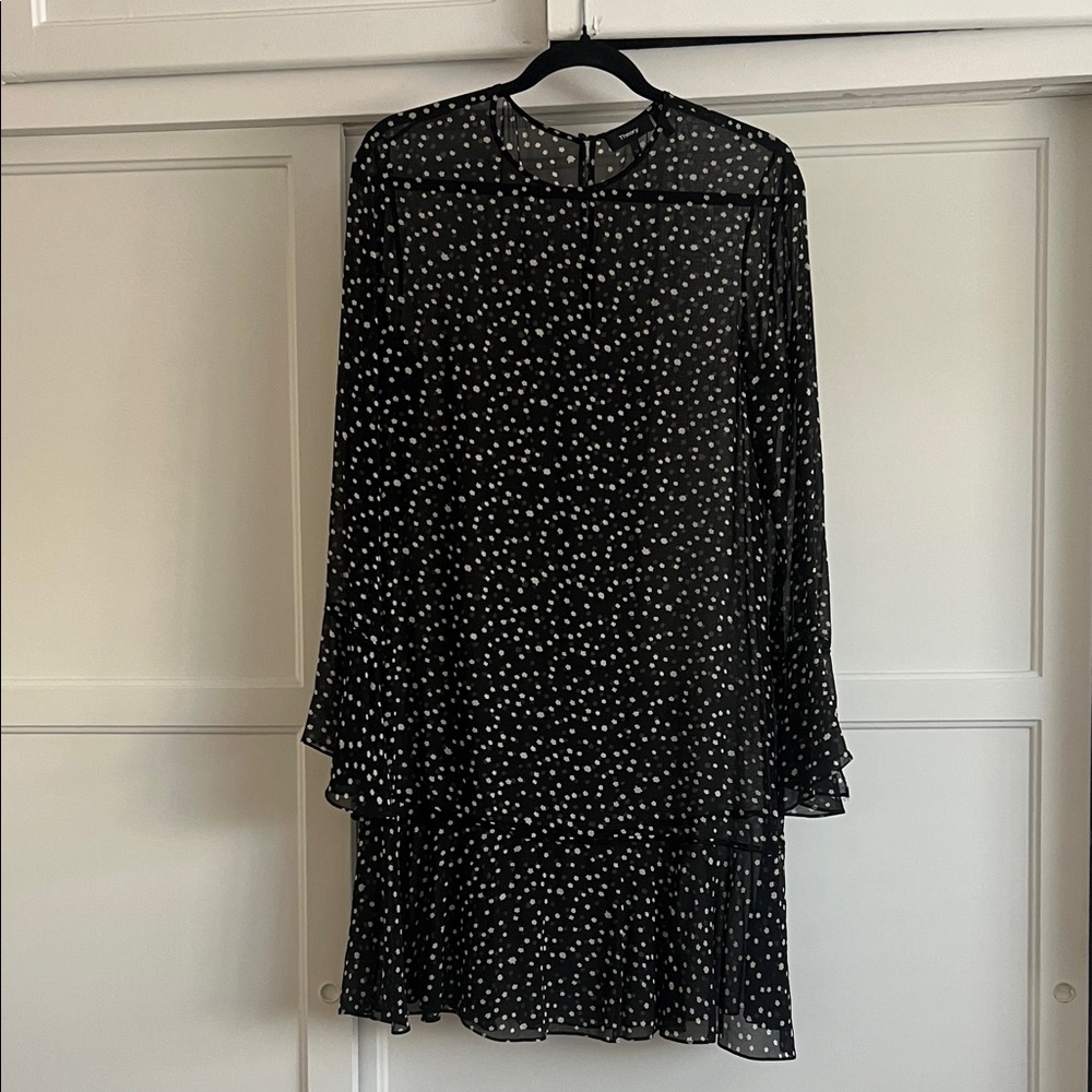 Theory Black and White Long Sleeve Dress